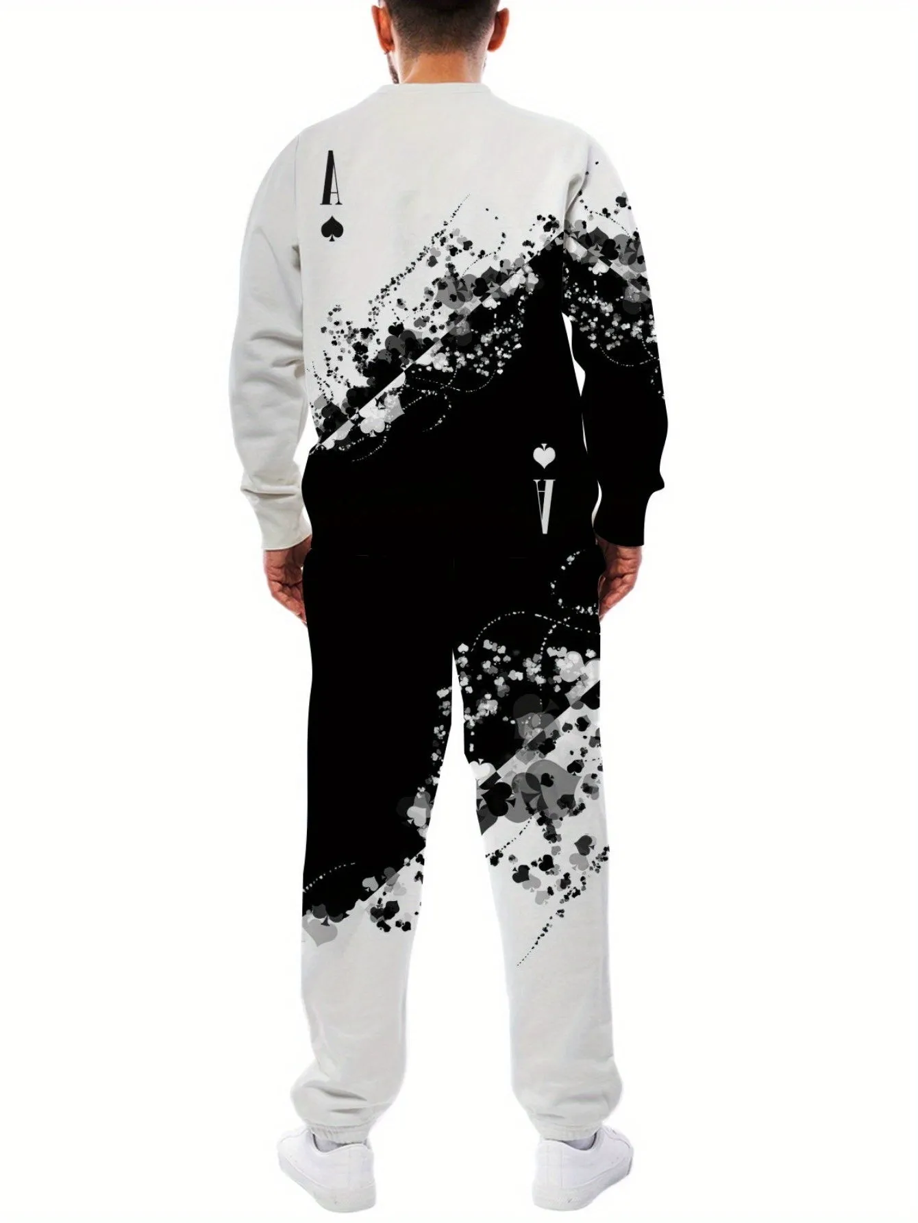Ace of Spades Graphic Print Crew Neck Sweatshirt and Joggers Set, Knit Polyester Casual Sweatsuit with Regular Fit and Slight Stretch - Polyester Lash Sets