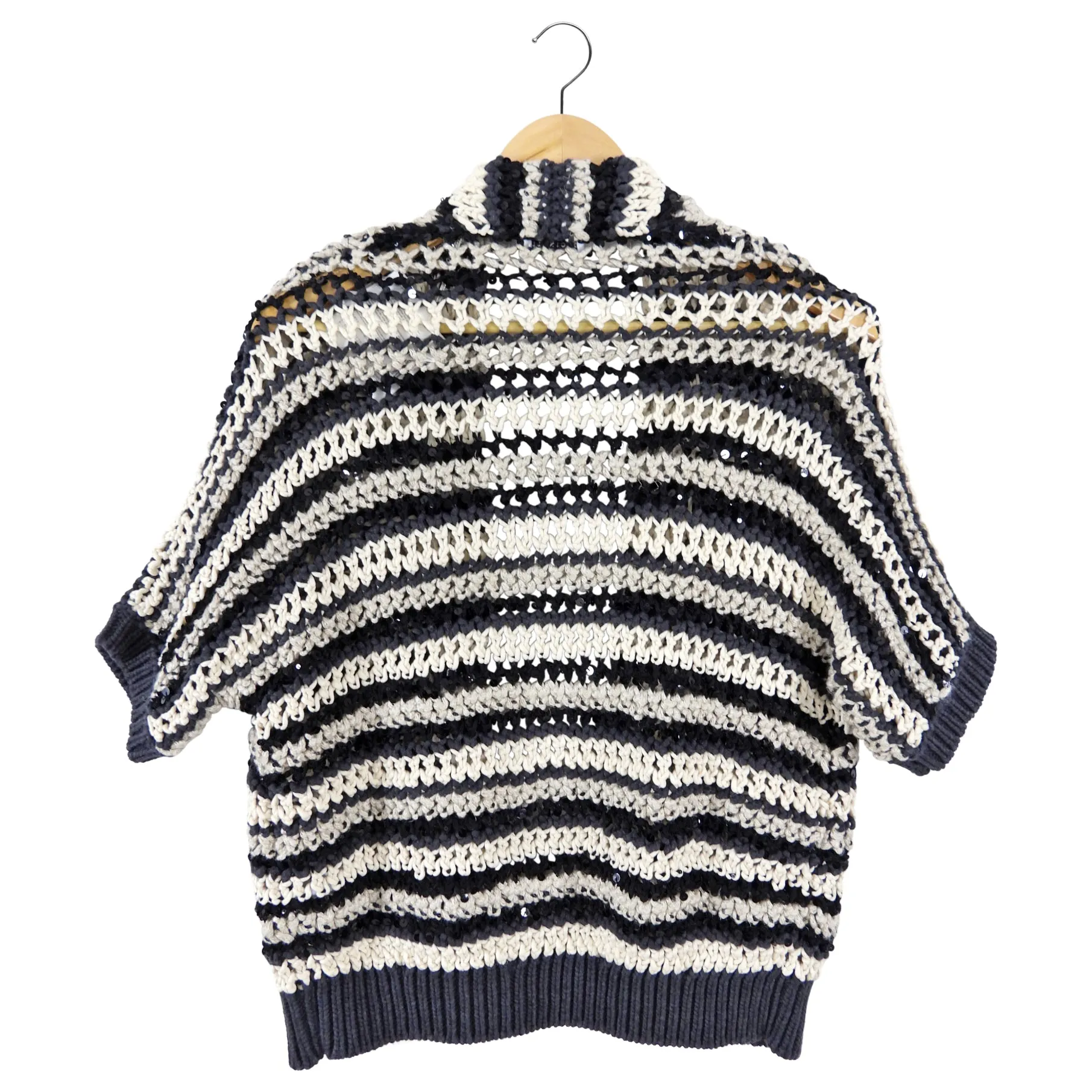 Brunello Cucinelli short sleeve Sequin Knit Stripe Cardigan - XXS