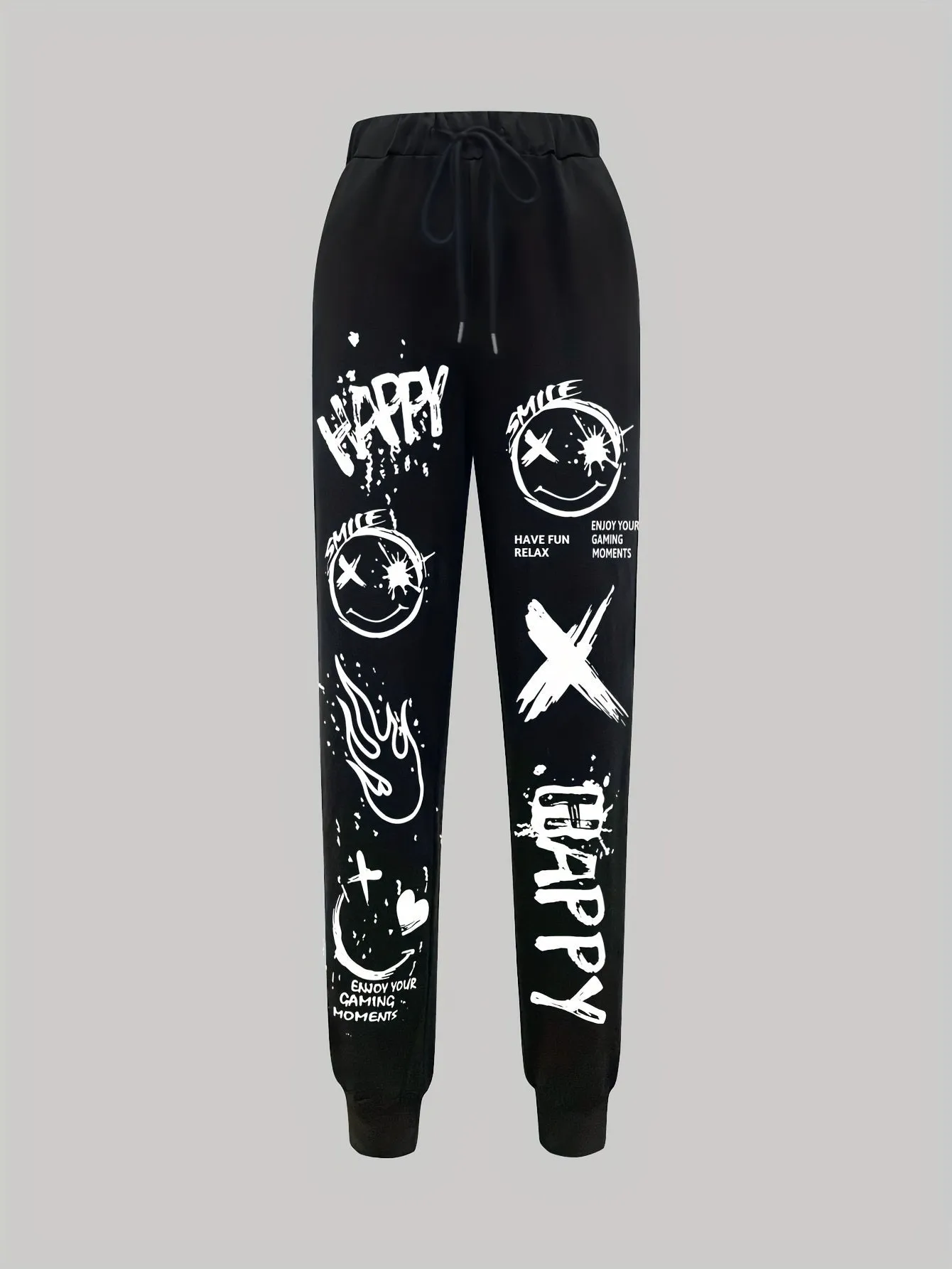 Chic Cartoon Print Women's Joggers - Casual Drawstring, Stretchy Polyester Blend, Machine Washable - Perfect for Spring & Fall