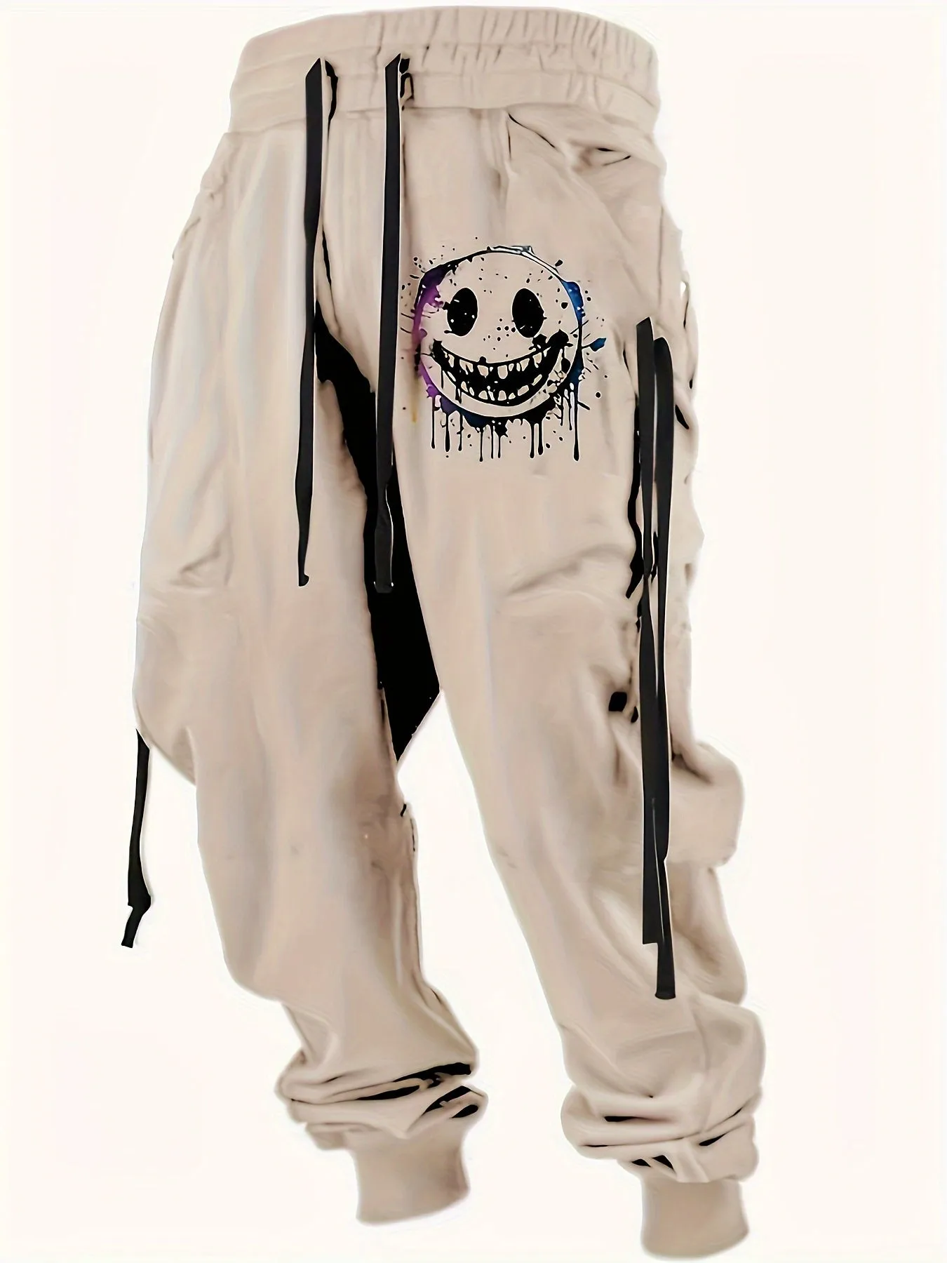 Europe And The United States Fashion Men's Foot-binding Casual Pants Three-piece Set, The Design Sense Of Color Printing Pattern With A Variety Of Breathable Skin-friendly Outdoor Sports Pants Three-piece Set