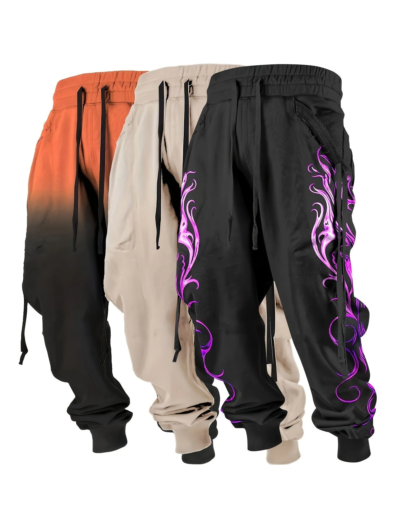Europe And The United States Fashion Men's Foot-binding Casual Pants Three-piece Set, The Design Sense Of Color Printing Pattern With A Variety Of Breathable Skin-friendly Outdoor Sports Pants Three-piece Set