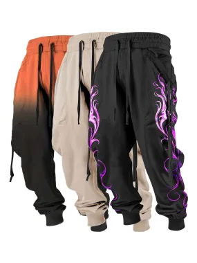 Europe And The United States Fashion Men's Foot-binding Casual Pants Three-piece Set, The Design Sense Of Color Printing Pattern With A Variety Of Breathable Skin-friendly Outdoor Sports Pants Three-piece Set
