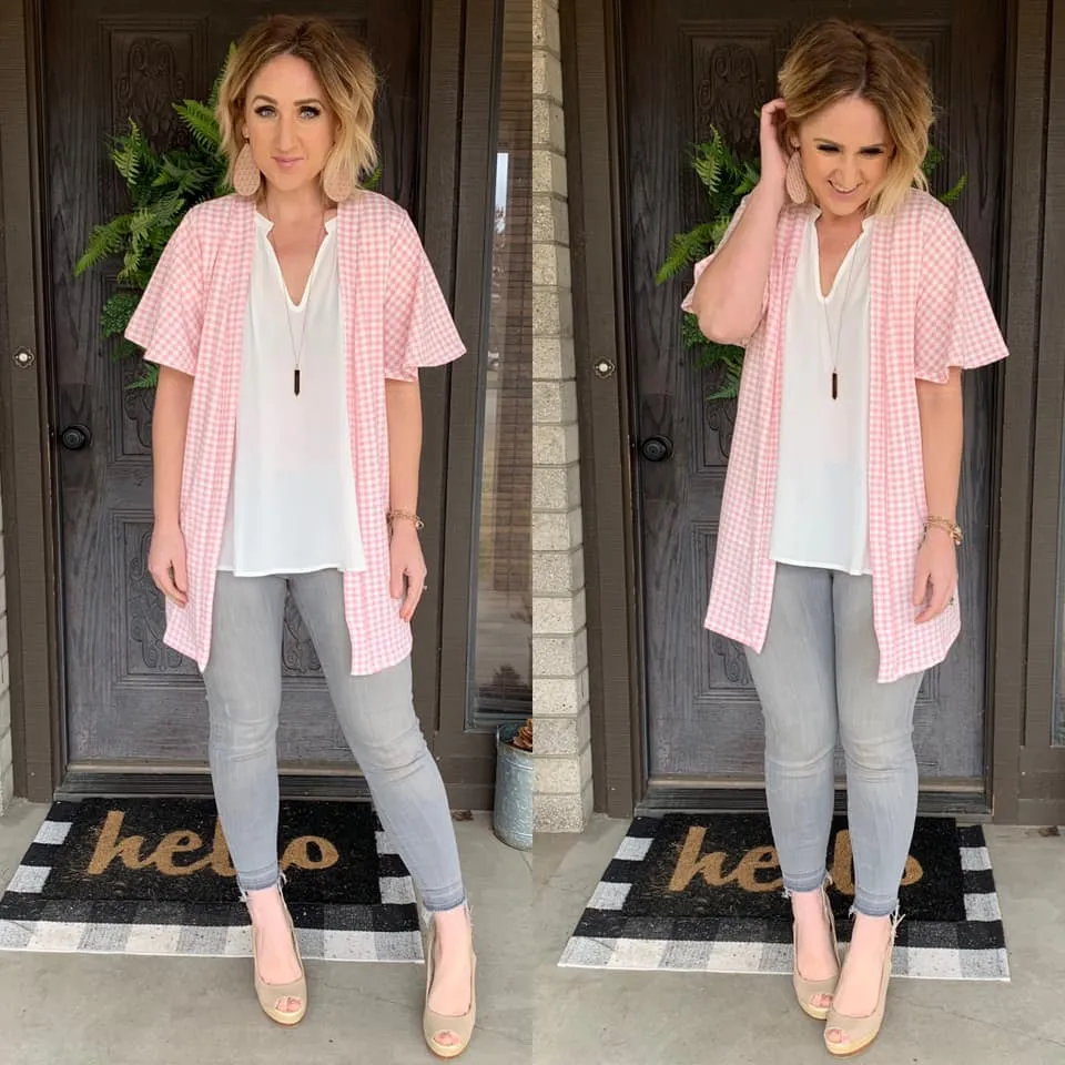 Flutter Sleeve Cardi in Pink Gingham