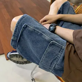 Hnzxzm Summer Men Denim Short Streetwear Vintage Korean Harajuku Pocket Jeans Shorts Hip Hop Cargo Pants Oversized Bottoms Male Clothes