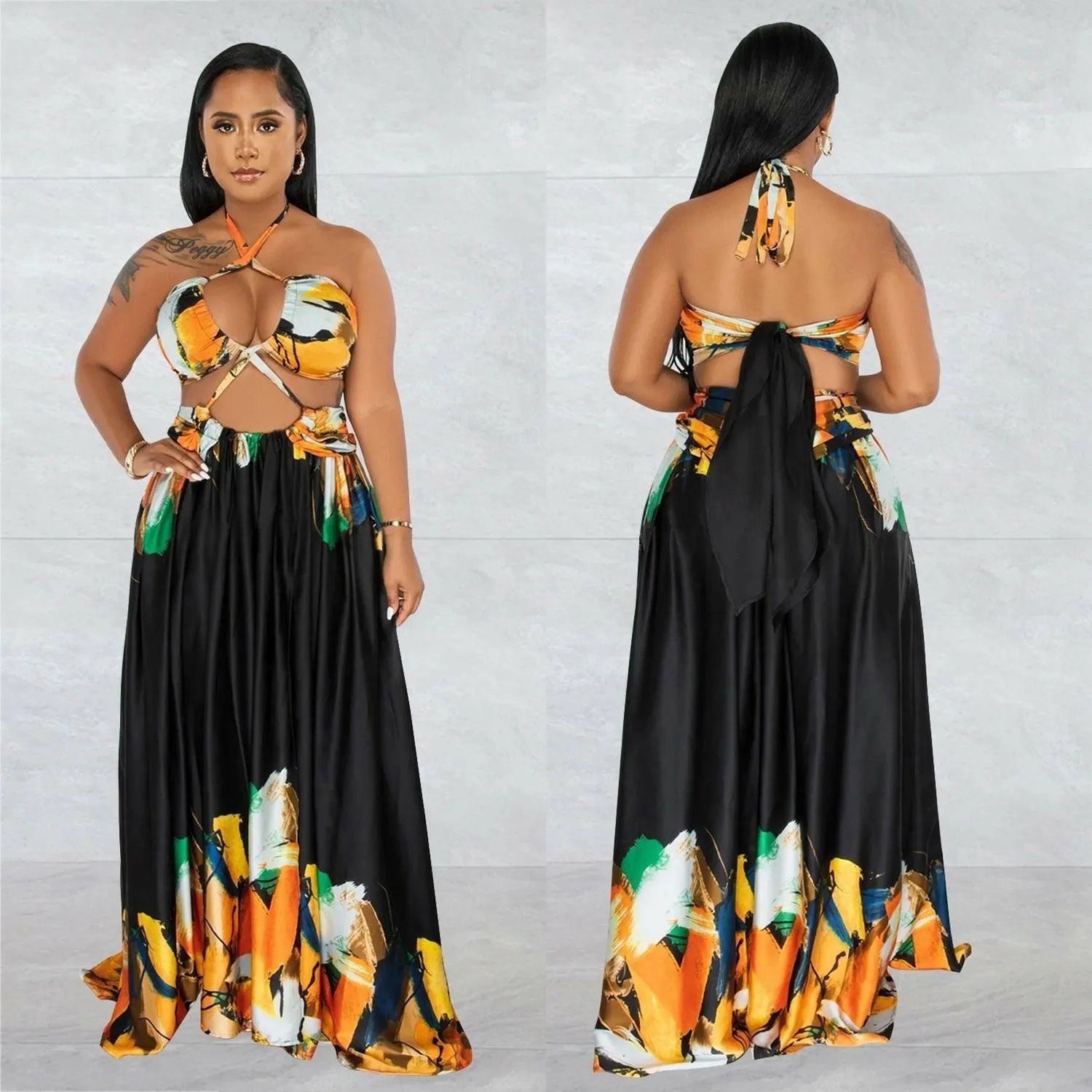 Lara Lace-up Sleeveless Breast Wrap Maxi Dress-Black