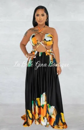Lara Lace-up Sleeveless Breast Wrap Maxi Dress-Black