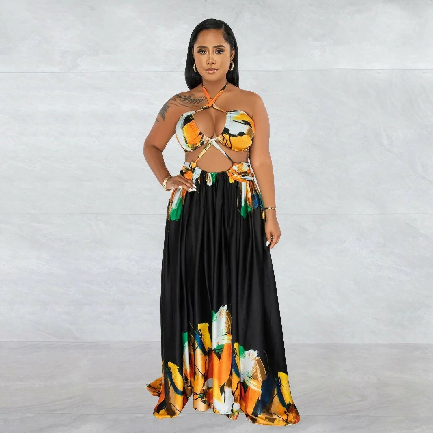 Lara Lace-up Sleeveless Breast Wrap Maxi Dress-Black