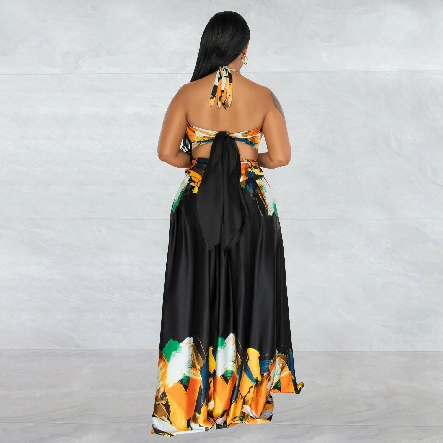 Lara Lace-up Sleeveless Breast Wrap Maxi Dress-Black