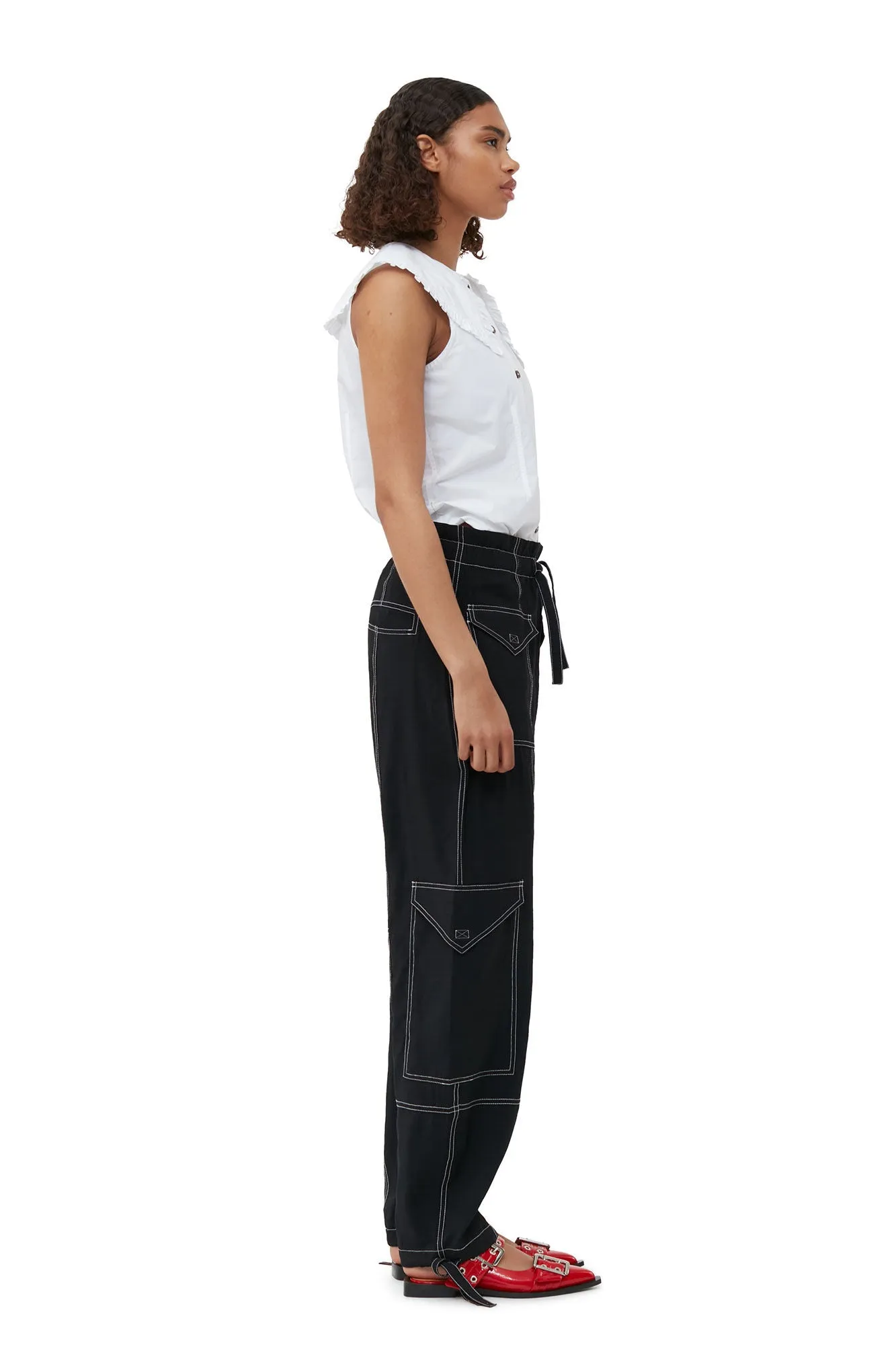 LIGHT SLUB HIGH WAIST POCKET PANTS
