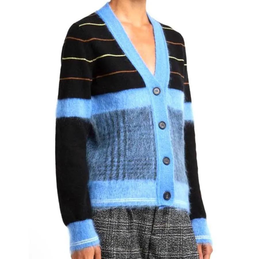 No 21 Blue Mohair and Black Stripe Cardigan - IT40 / 4