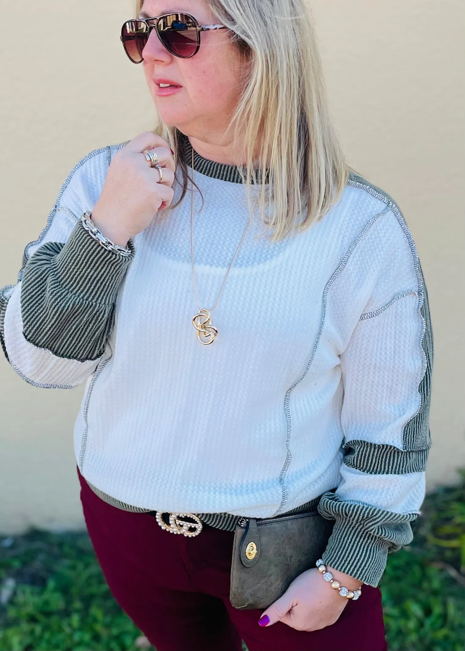 Olive Colorblock Knit Top