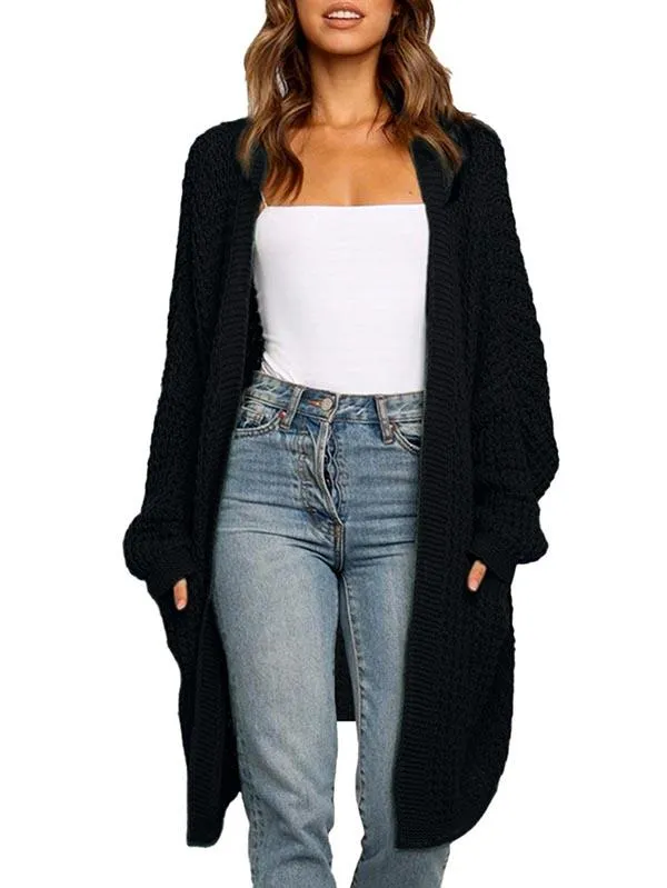 Open Front Waffle Knit Dolman Sleeve Cardigan Sweater For Women