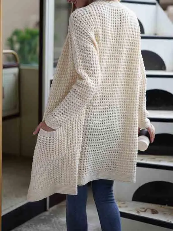 Open Front Waffle Knit Dolman Sleeve Cardigan Sweater For Women