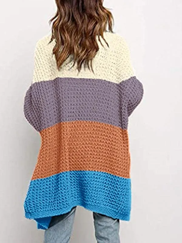 Open Front Waffle Knit Dolman Sleeve Cardigan Sweater For Women