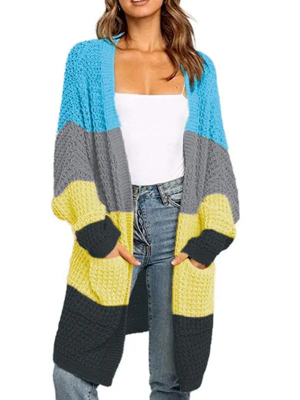 Open Front Waffle Knit Dolman Sleeve Cardigan Sweater For Women