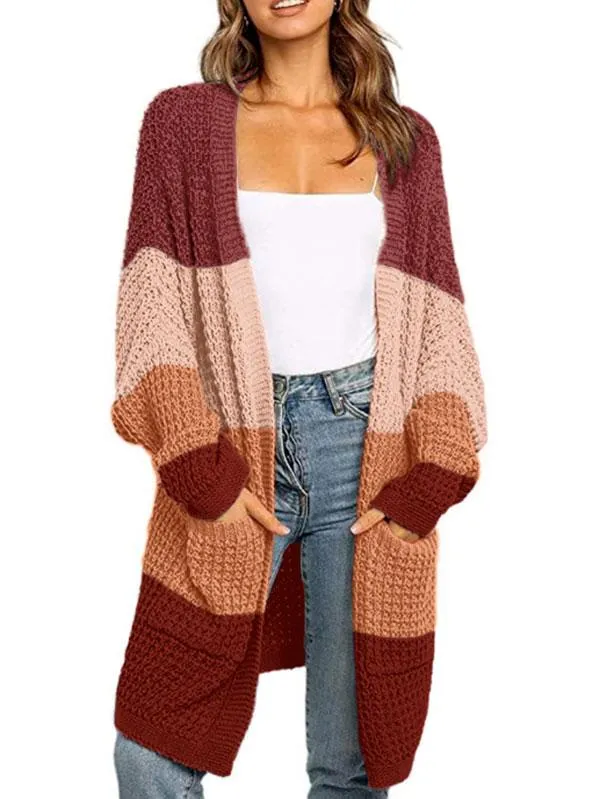 Open Front Waffle Knit Dolman Sleeve Cardigan Sweater For Women