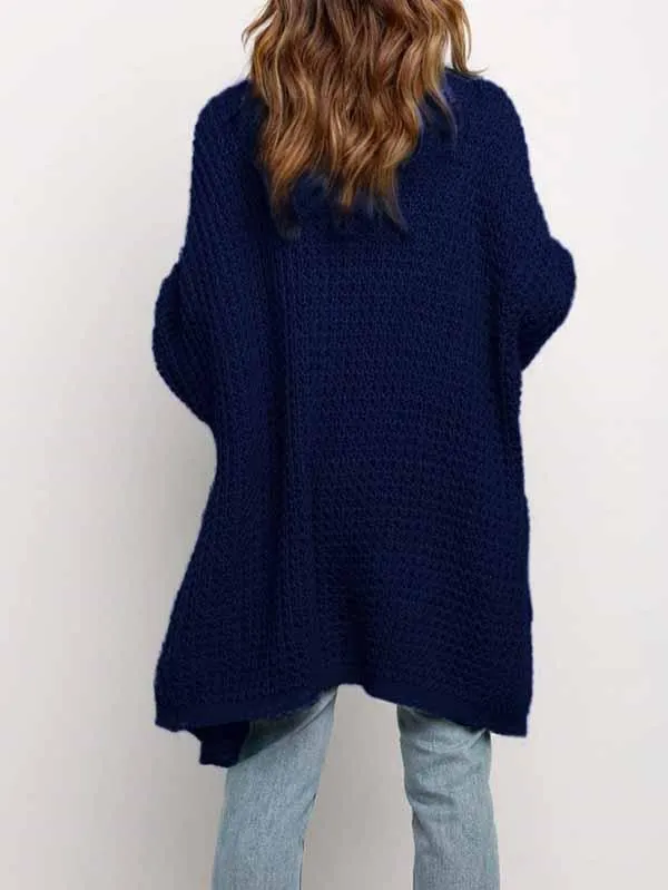 Open Front Waffle Knit Dolman Sleeve Cardigan Sweater For Women