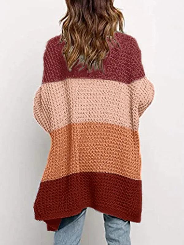 Open Front Waffle Knit Dolman Sleeve Cardigan Sweater For Women