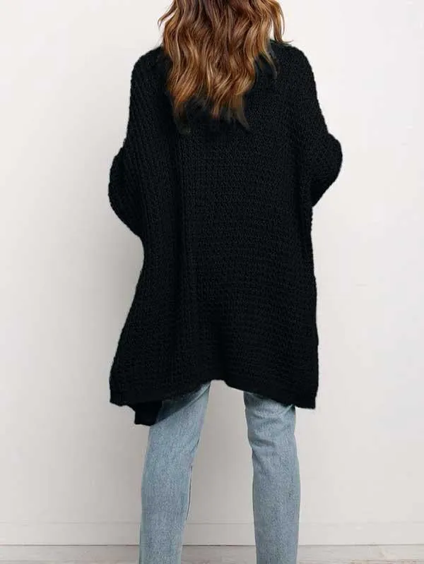 Open Front Waffle Knit Dolman Sleeve Cardigan Sweater For Women