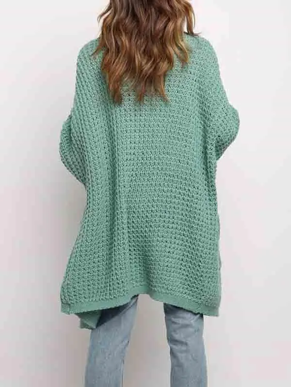 Open Front Waffle Knit Dolman Sleeve Cardigan Sweater For Women