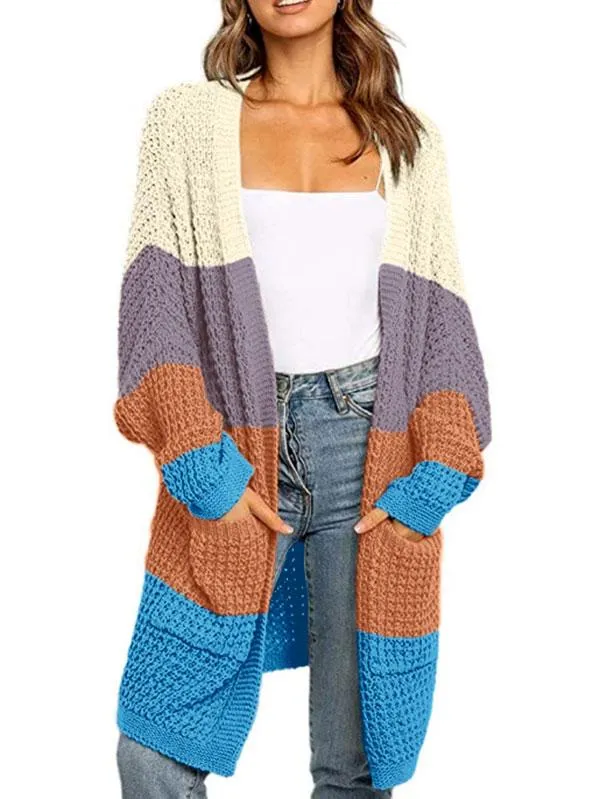Open Front Waffle Knit Dolman Sleeve Cardigan Sweater For Women