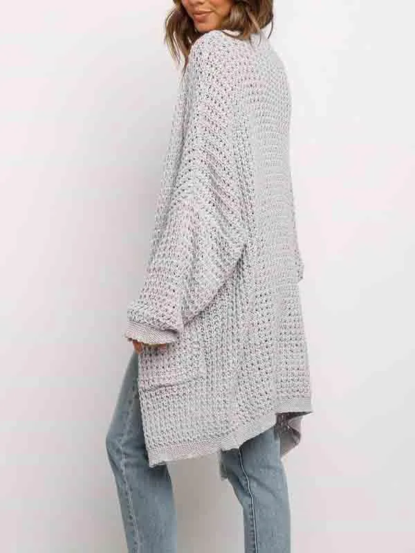 Open Front Waffle Knit Dolman Sleeve Cardigan Sweater For Women