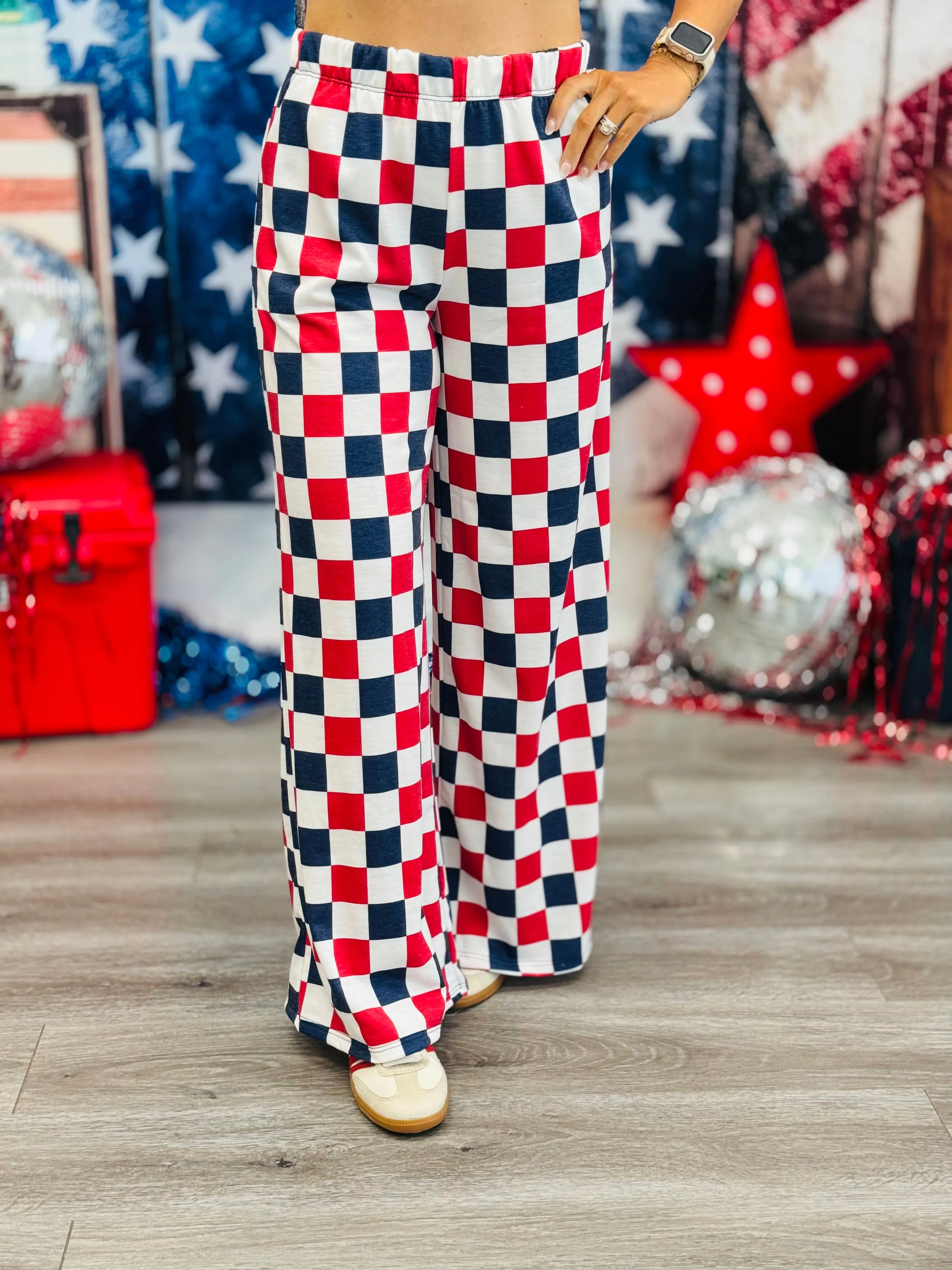Red White & Blue Checkered Knit Pants (Reg & Plus)